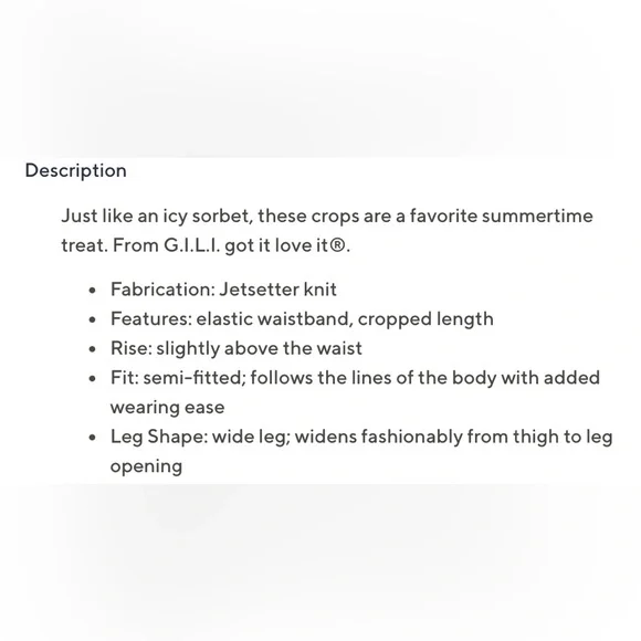 🚨Sale🚨!! New G.I.L.I Wide Leg Crop Pants Size Large - Picture 7 of 9